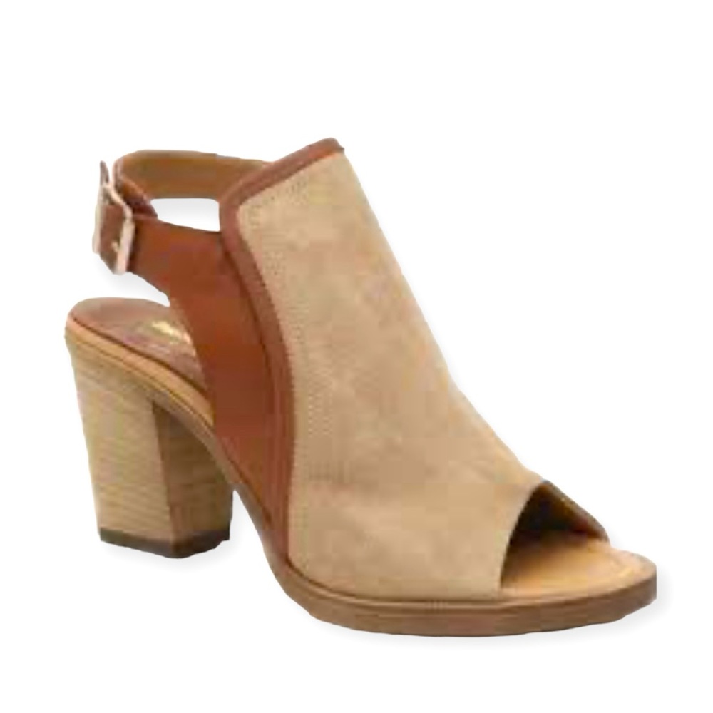 Coach and Four Madel Leather Suede Peep Toe Block Heel Shootie Sandals Sz 8
